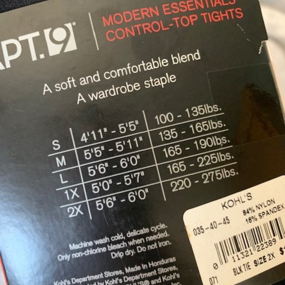 Apt. 9 Modern Essentials Control Top Tights Black - Picture 2 of 3